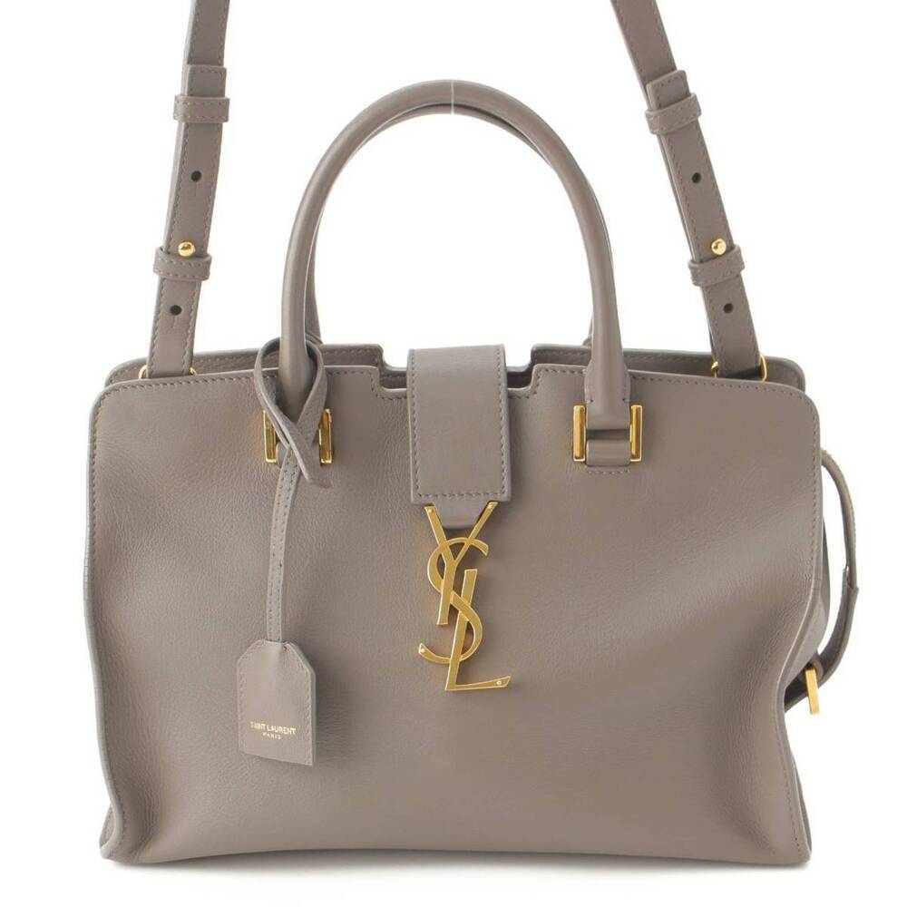 Saint Laurent Baby Cabas Logo Leather Handbag Gray